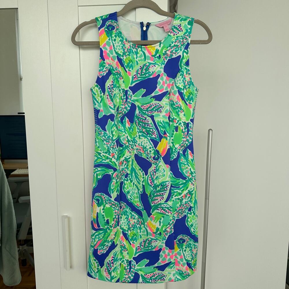 Lilly Pulitzer Mila Shift Beckon Blue Wake Up Call Scuba Neon Dress Size XS,NWOT